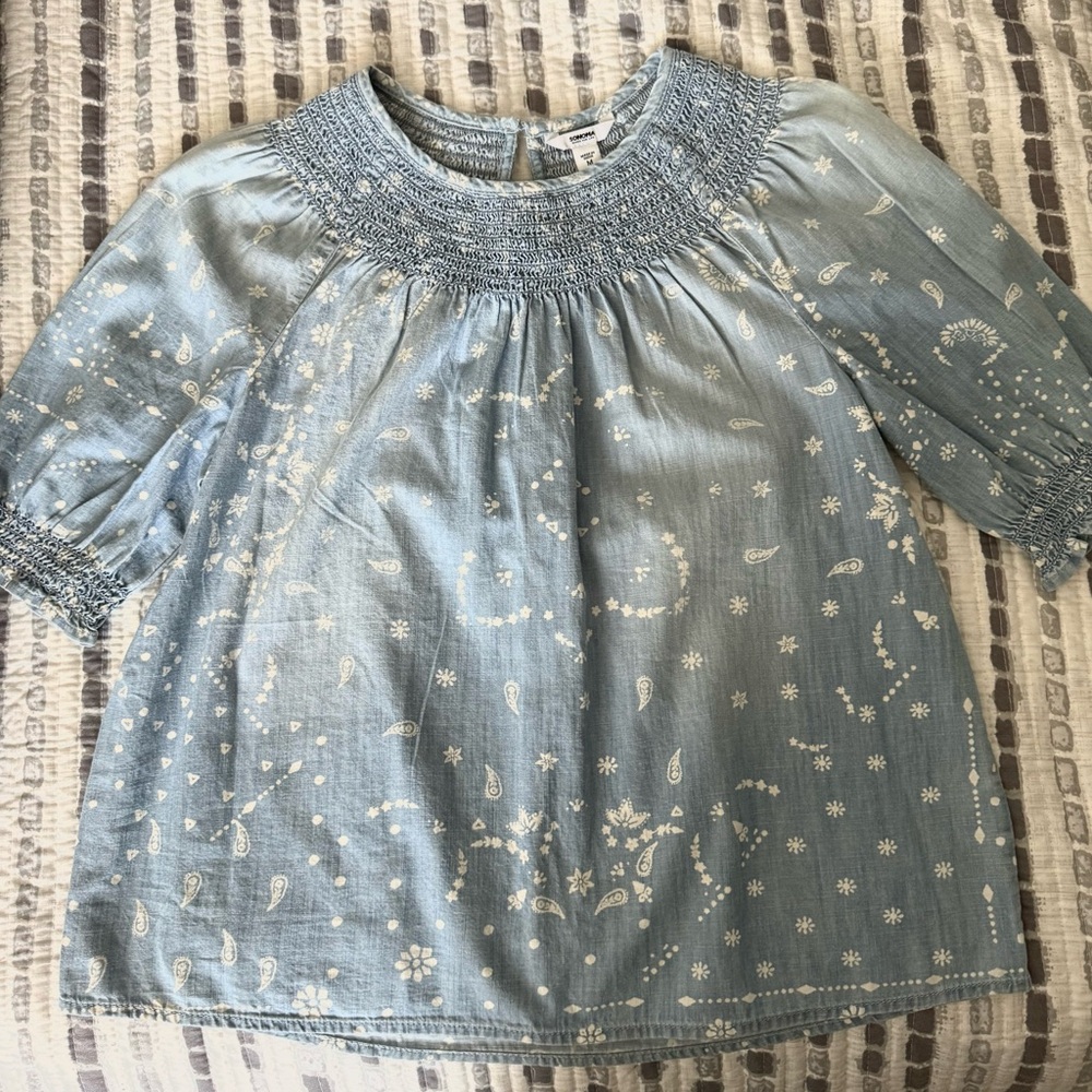 Sonoma Blue Blouse with White Patterns